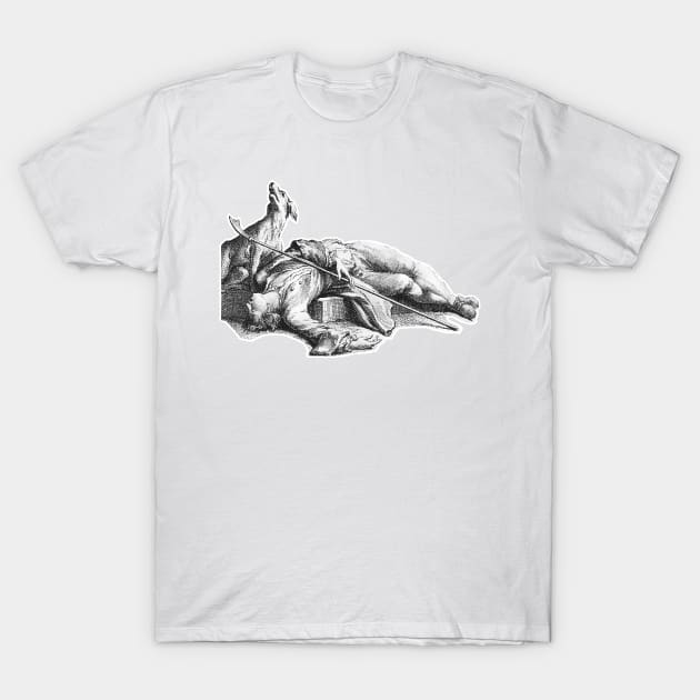 Dog watching over and protecting its human friend T-Shirt by Marccelus